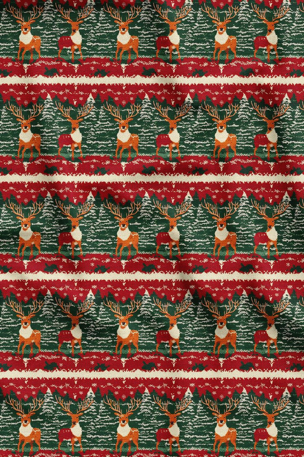 3D Yılbaşı Geyik Desenli Dijital Baskılı Kumaş