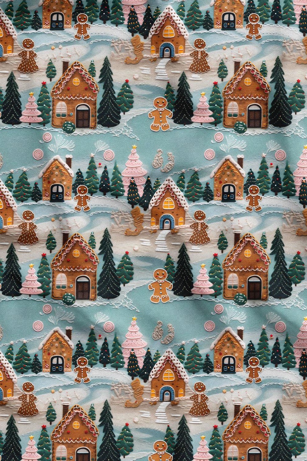 3D Yılbaşı Kurabiye Desenli Dijital Baskılı Kumaş