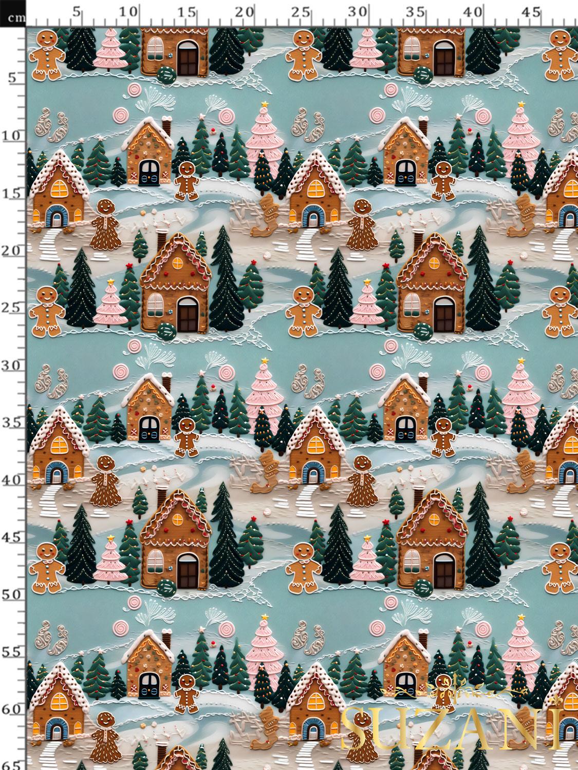 3D Yılbaşı Kurabiye Desenli Dijital Baskılı Kumaş