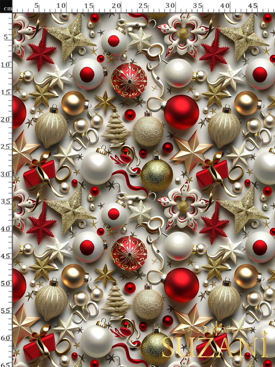 3D Yılbaşı Küreler Desenli Dijital Baskılı Kumaş