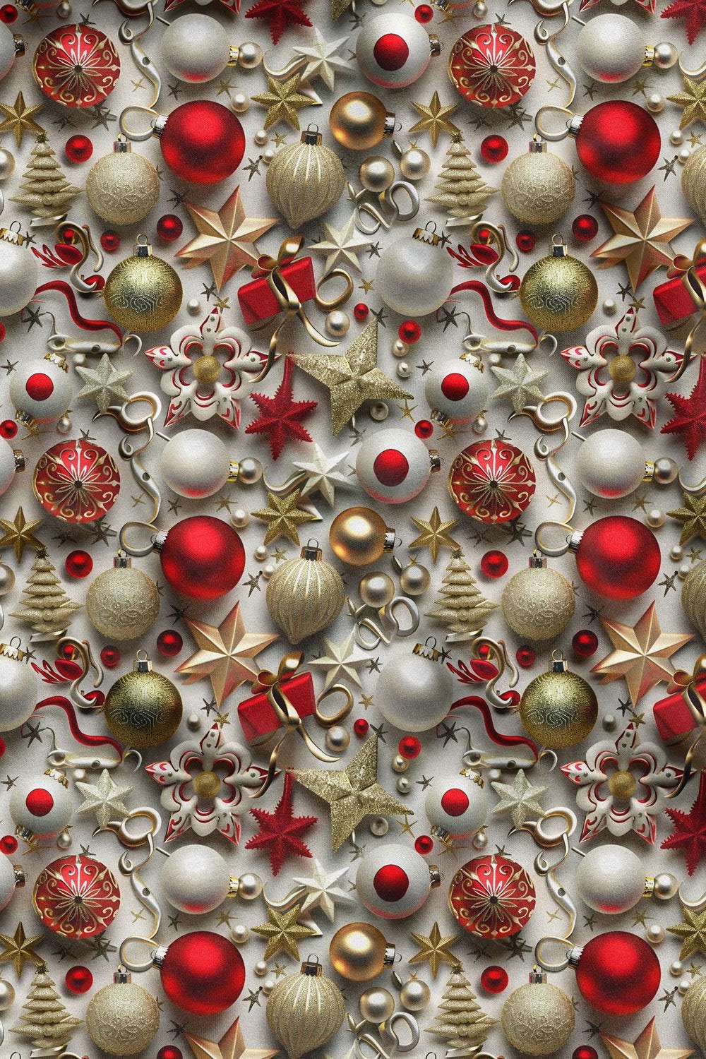 3D Yılbaşı Küreler Desenli Dijital Baskılı Kumaş