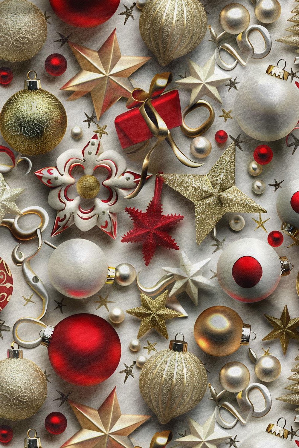 3D Yılbaşı Küreler Desenli Dijital Baskılı Kumaş