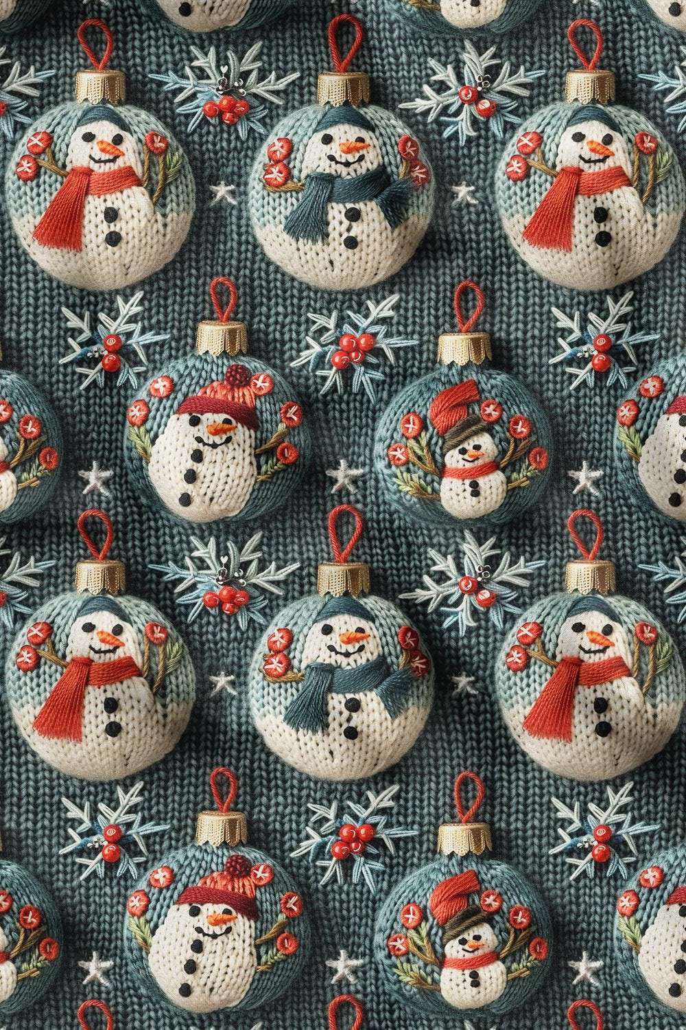 3D Yılbaşı Küreli Kardan Adam Desenli Dijital Baskılı Kumaş