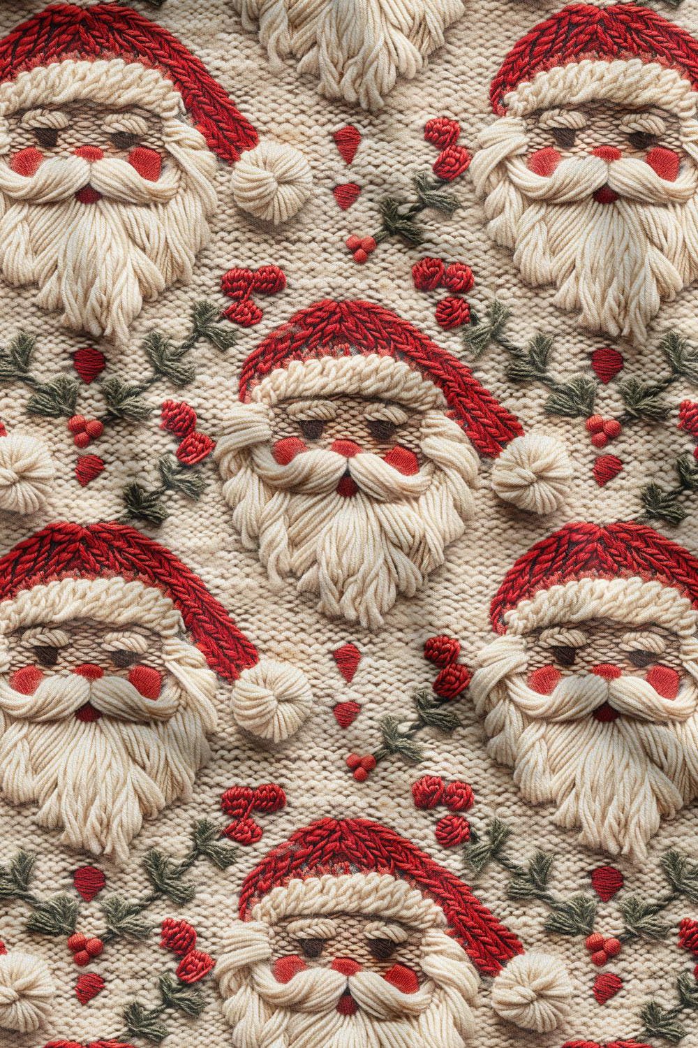 3D Yılbaşı Nakışlı Noel Baba 2 Desenli Dijital Baskılı Kumaş