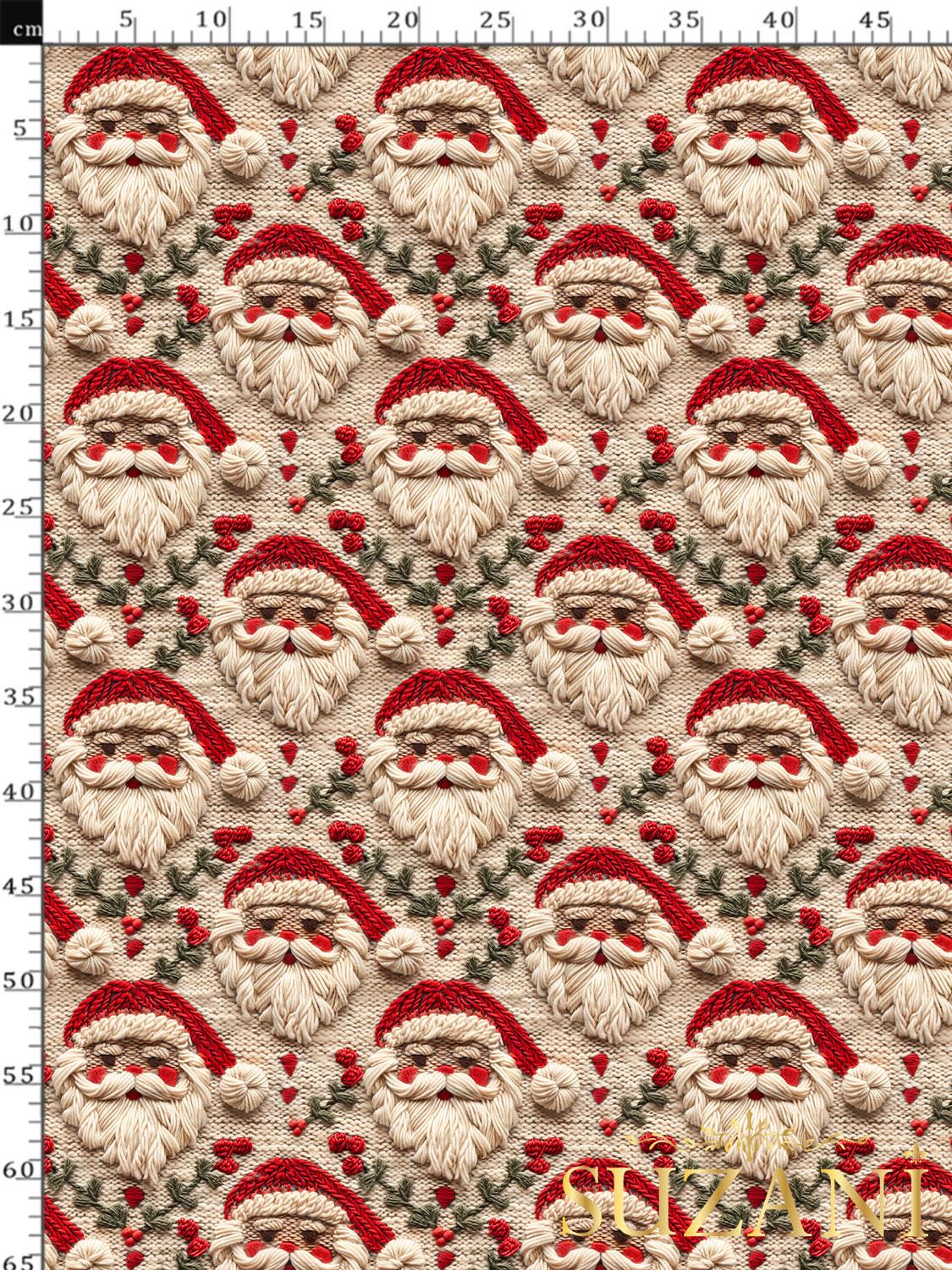 3D Yılbaşı Nakışlı Noel Baba 2 Desenli Dijital Baskılı Kumaş