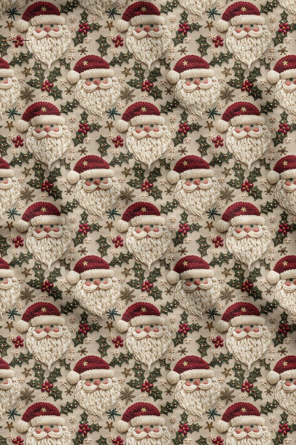 3D Yılbaşı Nakışlı Noel Baba Desenli Dijital Baskılı Kumaş