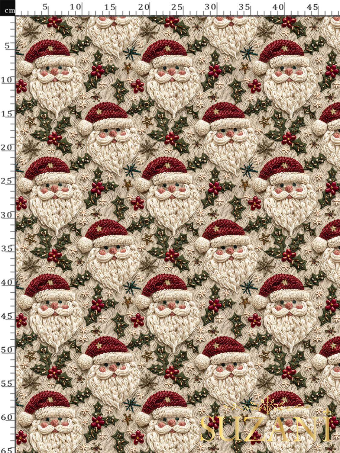 3D Yılbaşı Nakışlı Noel Baba Desenli Dijital Baskılı Kumaş