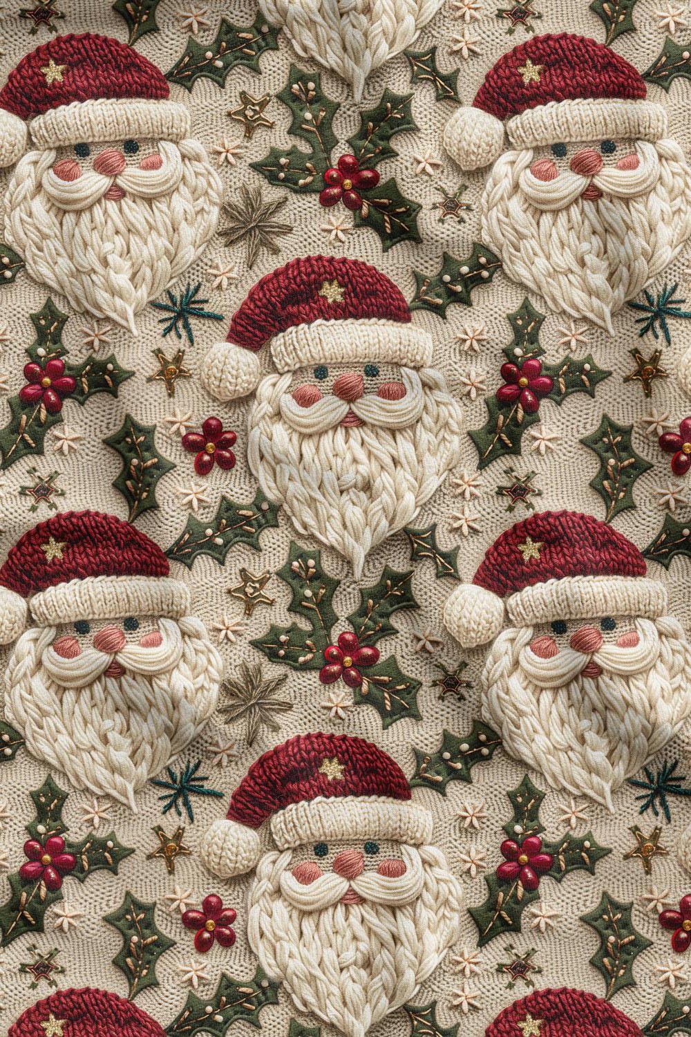 3D Yılbaşı Nakışlı Noel Baba Desenli Dijital Baskılı Kumaş