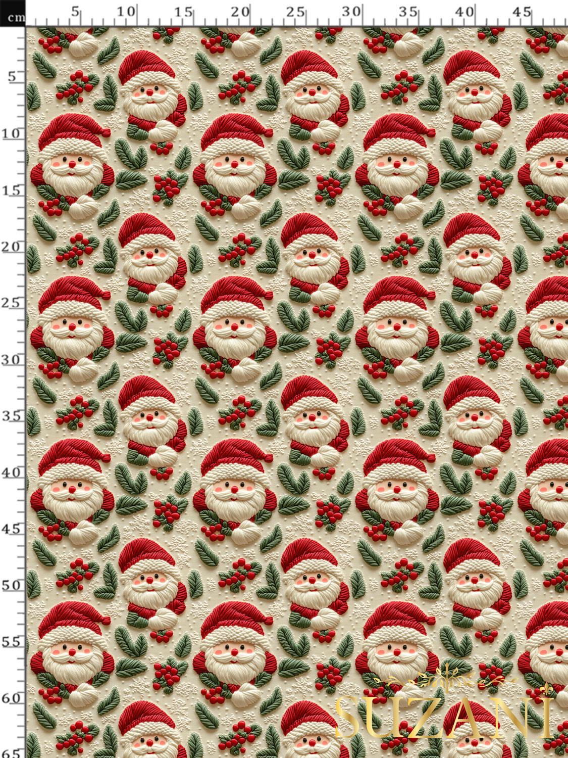 3D Yılbaşı Noel Baba Desenli Dijital Baskılı Kumaş