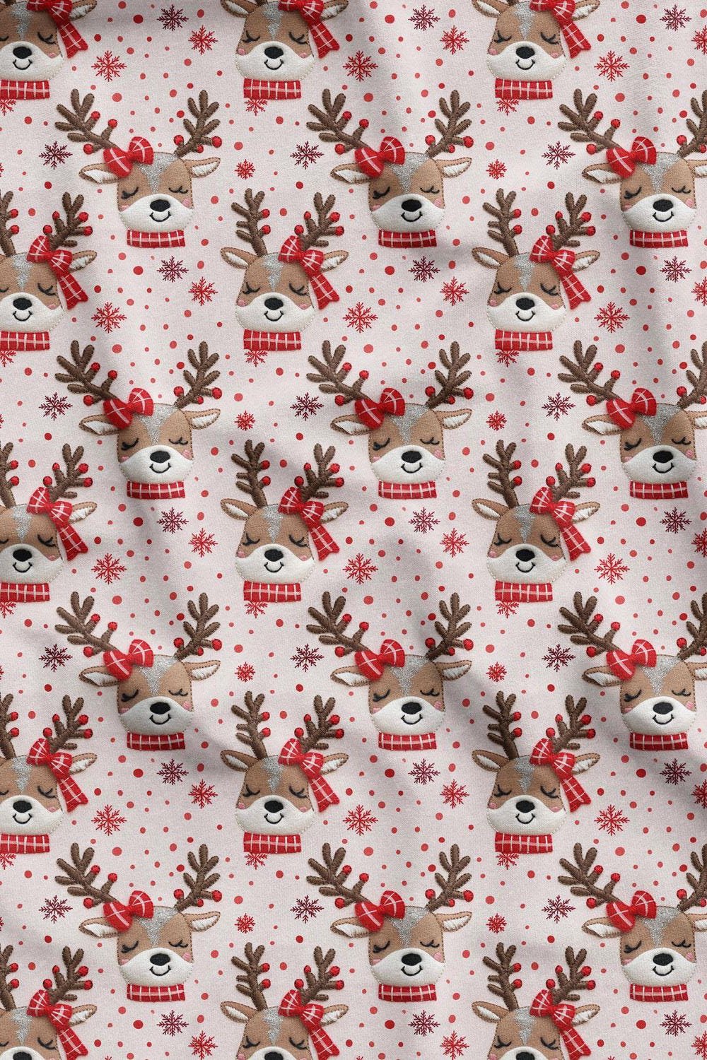 3D Yılbaşı Puantiyeli Geyik Desenli Dijital Baskılı Kumaş