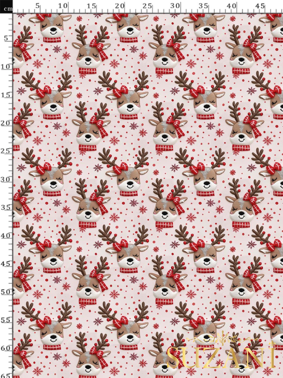 3D Yılbaşı Puantiyeli Geyik Desenli Dijital Baskılı Kumaş