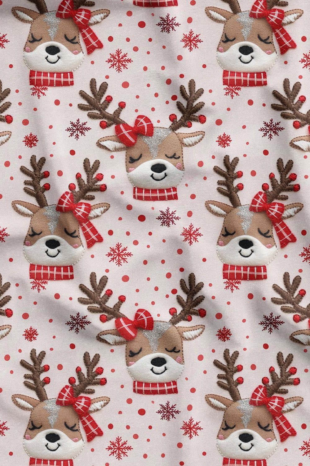 3D Yılbaşı Puantiyeli Geyik Desenli Dijital Baskılı Kumaş