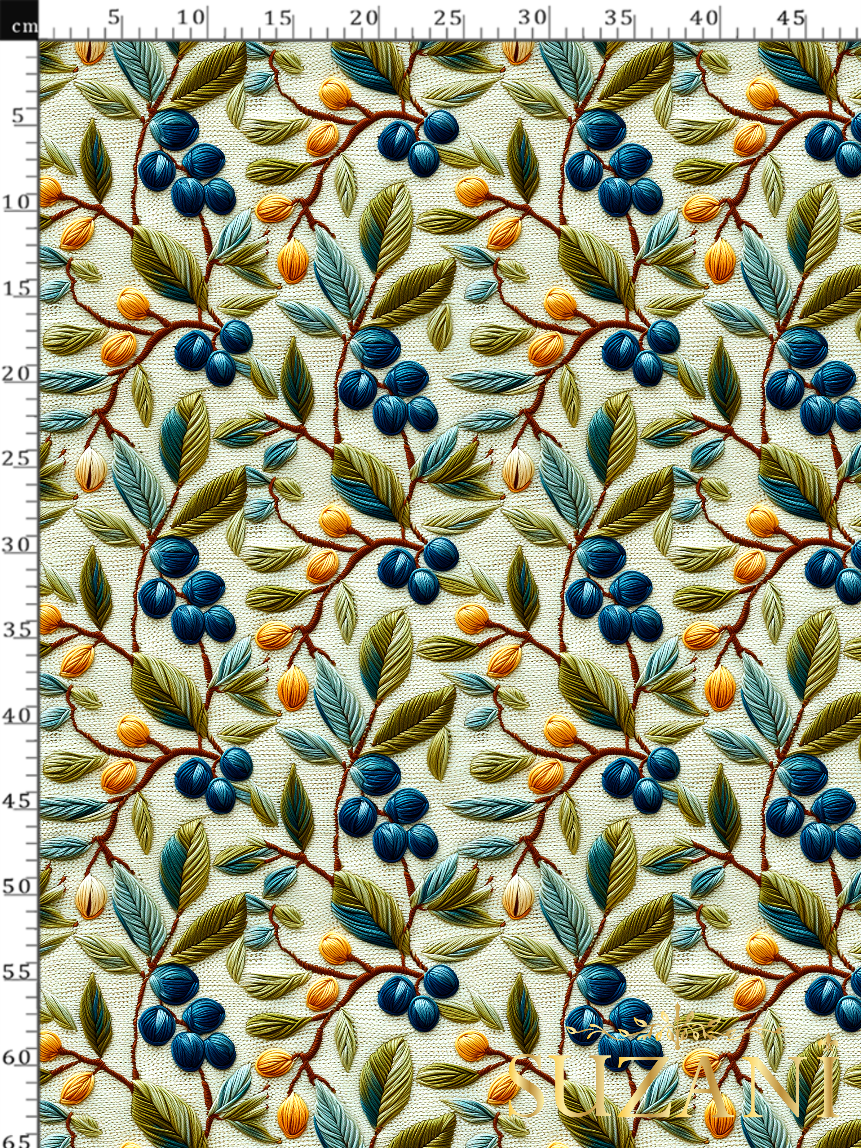 3D Zeytin Dalı Desenli Dijital Baskılı Kumaş