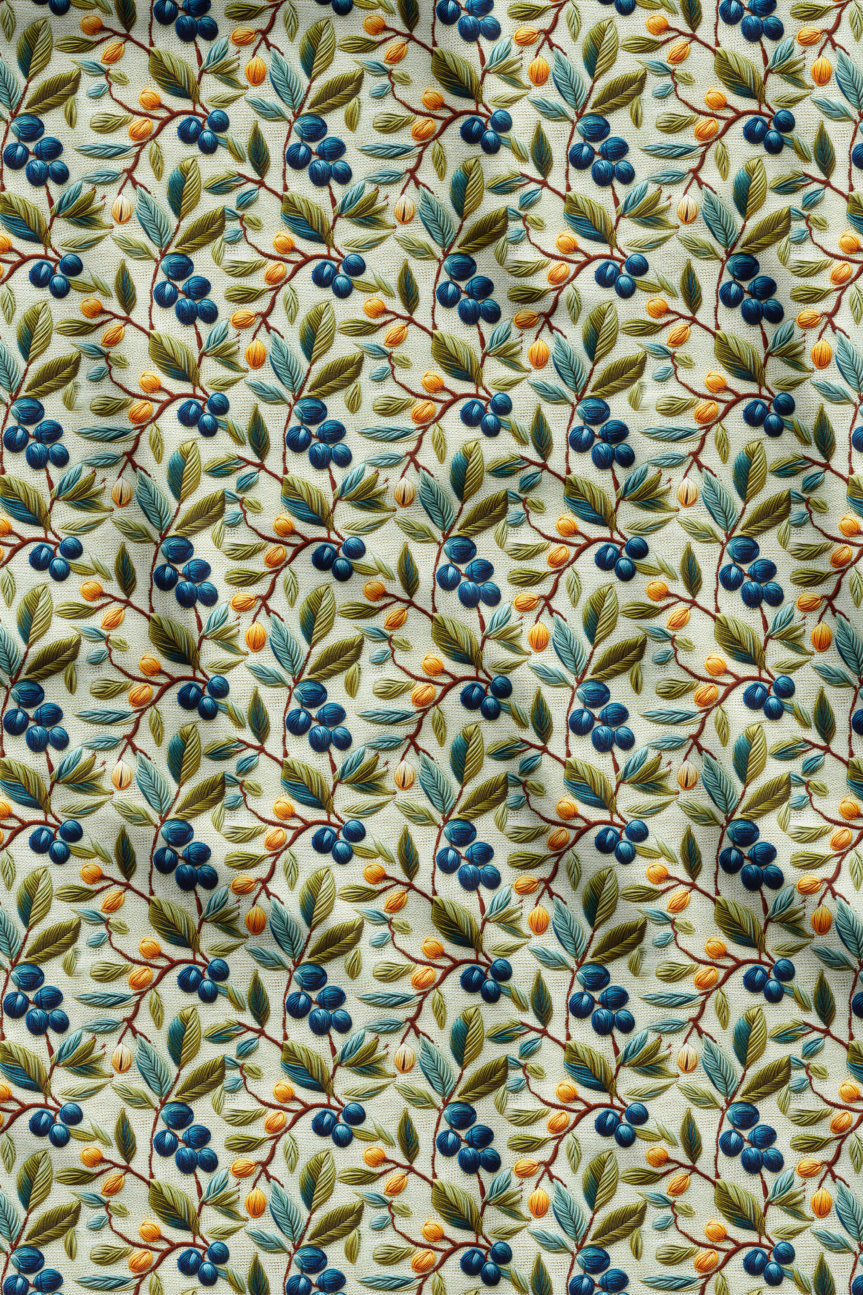 3D Zeytin Dalı Desenli Dijital Baskılı Kumaş