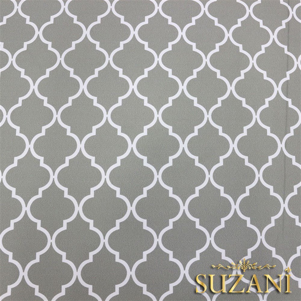 Açık Gri Zemin Üzeri Moroccan Desenli Kumaş