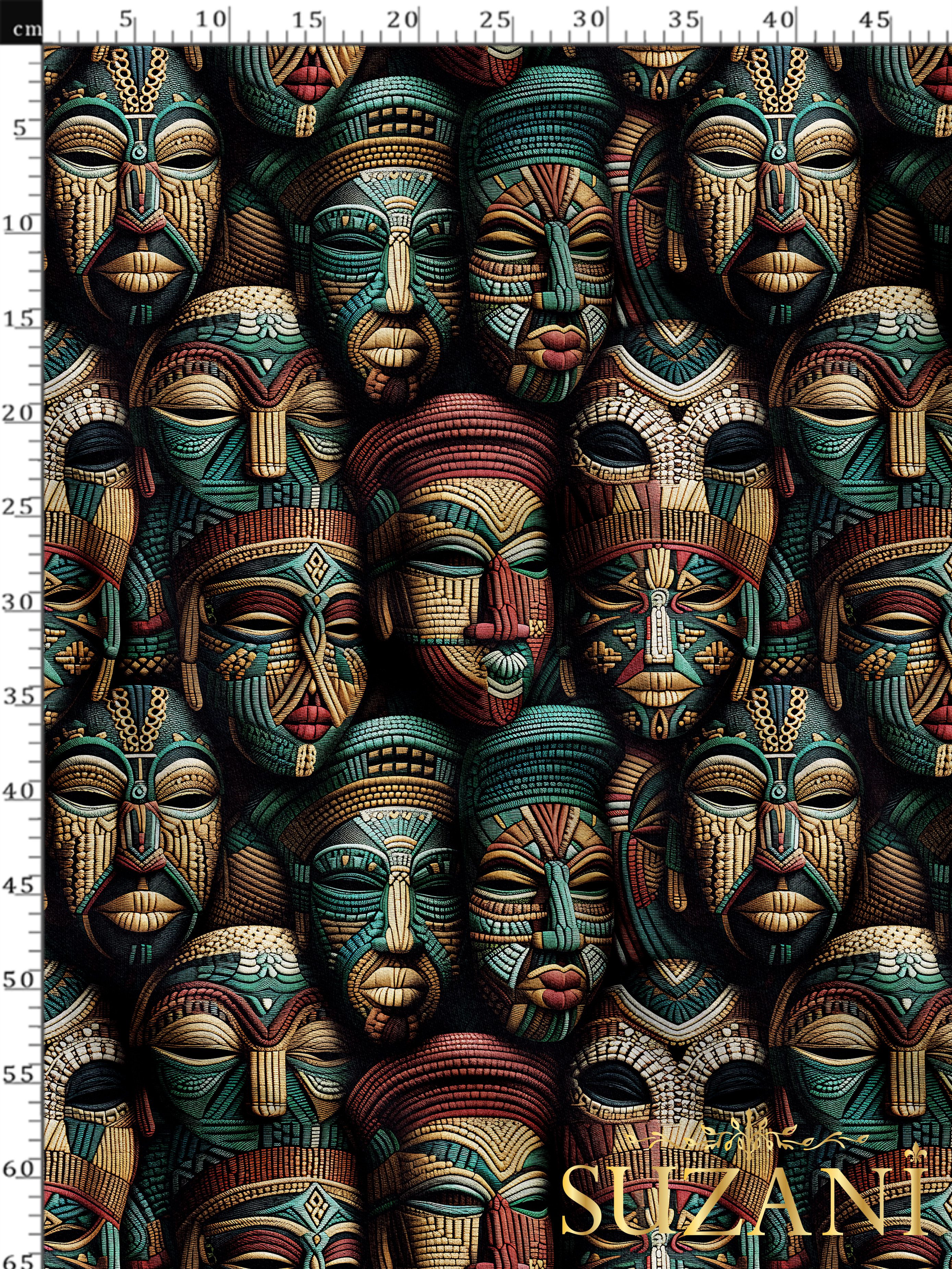 Afrika Kabile Maske Desenli Dijital Baskılı Kumaş