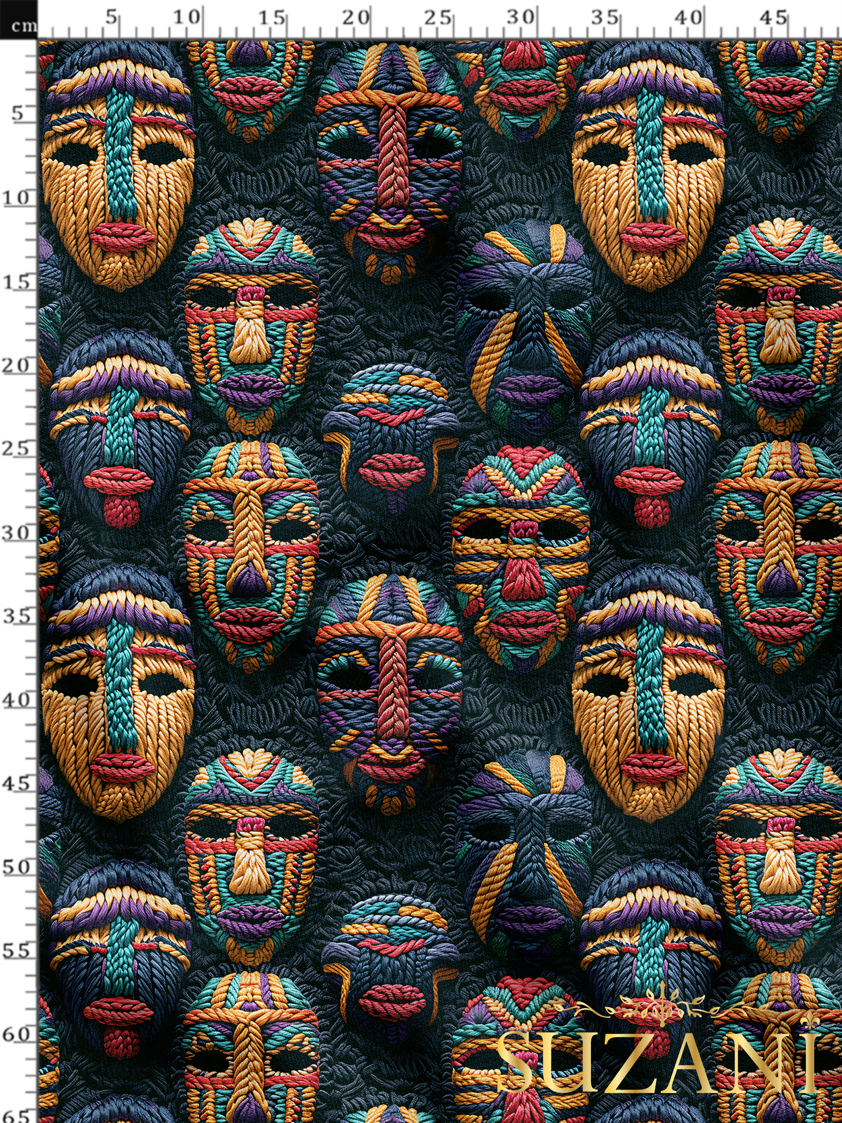 Afrika Maske Desenli Dijital Baskılı Kumaş