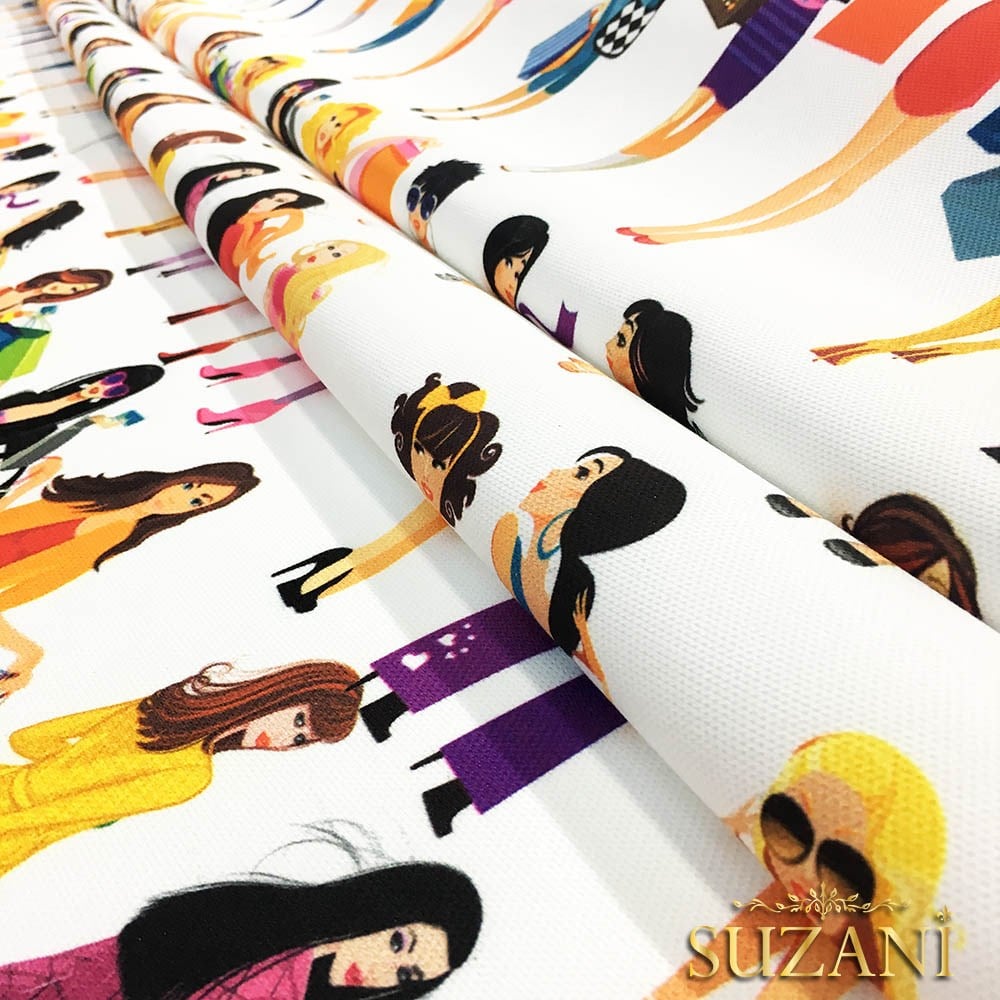 Alışveriş Yapan Kızlar Desenli Kumaş