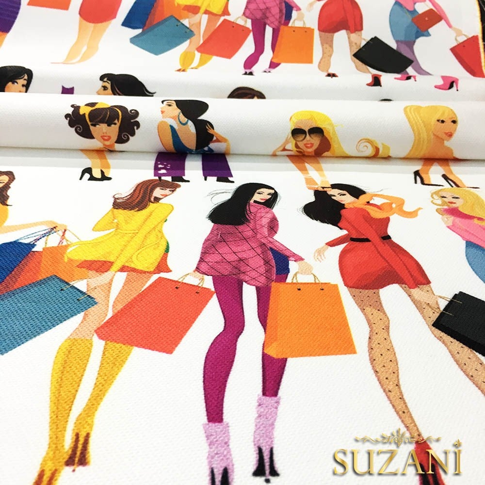 Alışveriş Yapan Kızlar Desenli Kumaş