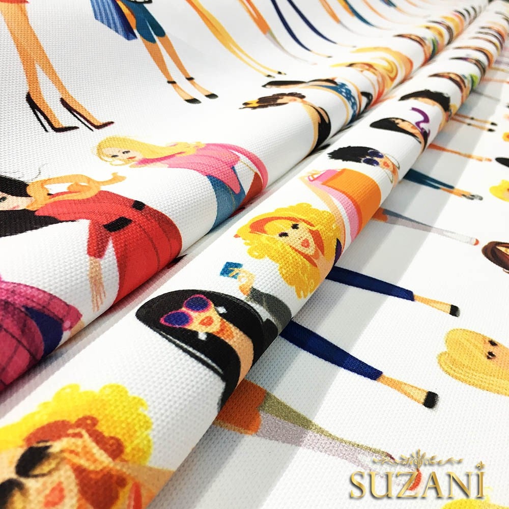 Alışveriş Yapan Kızlar Desenli Kumaş