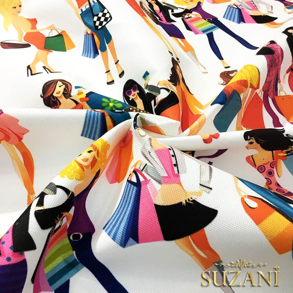 Alışveriş Yapan Kızlar Desenli Kumaş