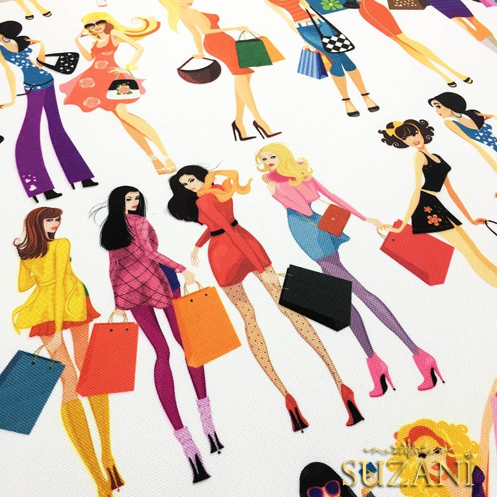 Alışveriş Yapan Kızlar Desenli Kumaş