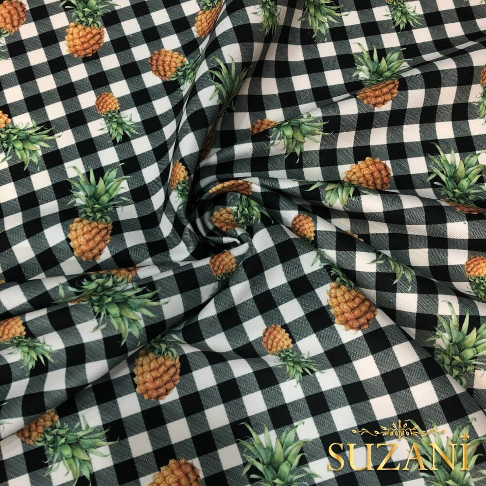Ananaslı Pötikare Desenli Dijital Baskılı Kumaş