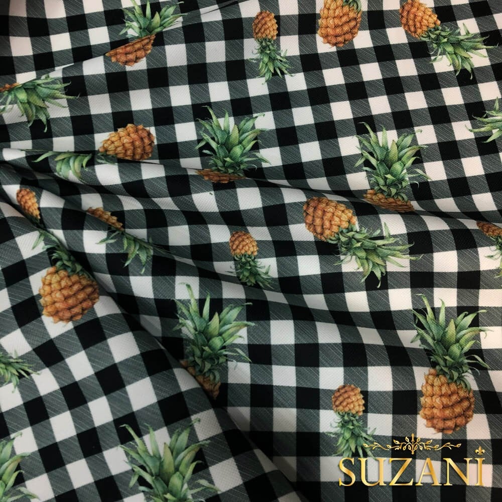 Ananaslı Pötikare Desenli Dijital Baskılı Kumaş