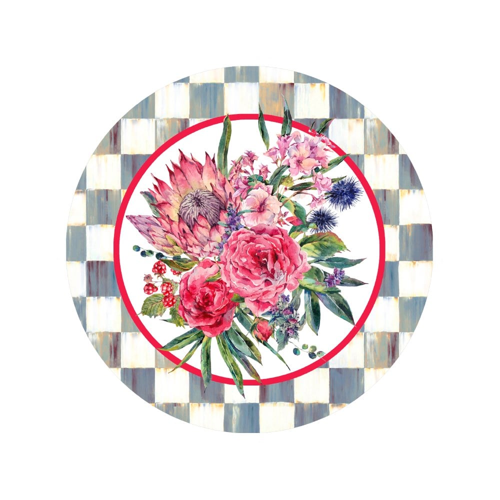 Antik Mavi Dama Desenli Dikişsiz 3'lü Supla Kumaşı