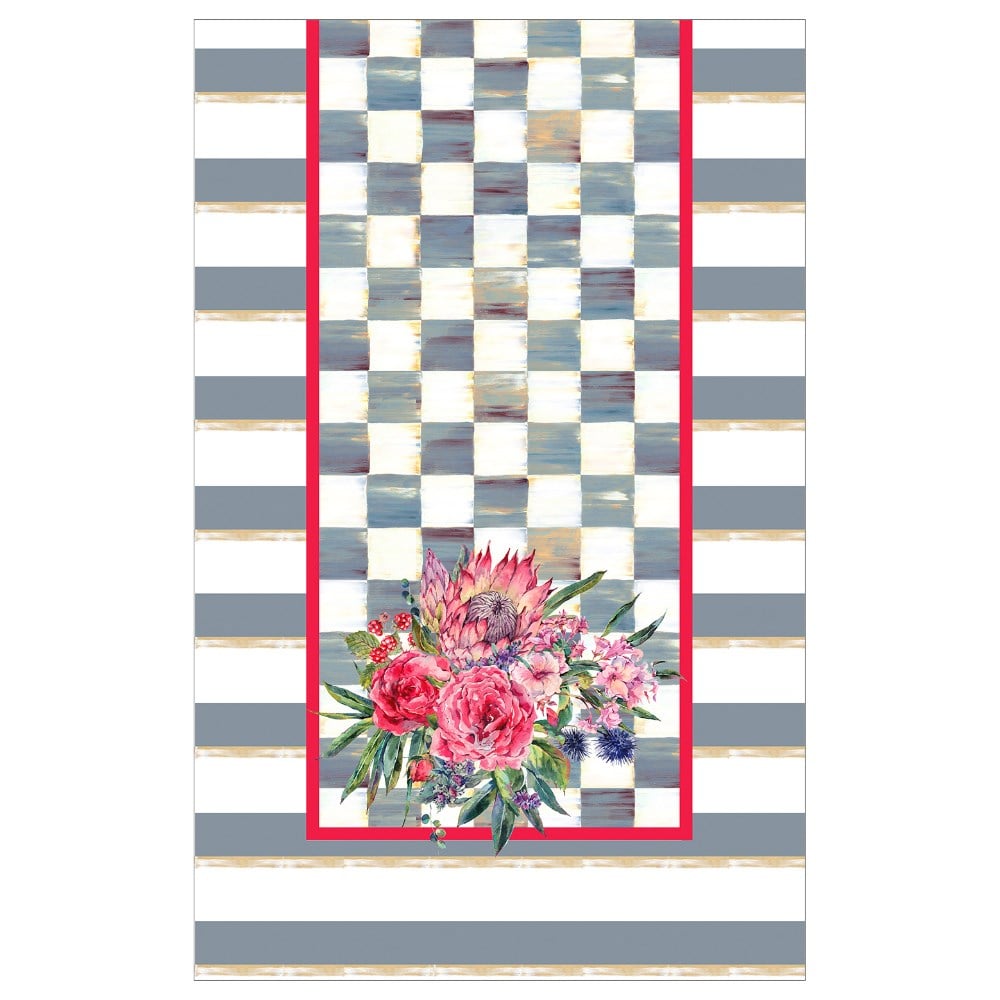 Antik Mavi Dama Desenli Dikişsiz 4'lü Fırın Örtüsü Kumaşı