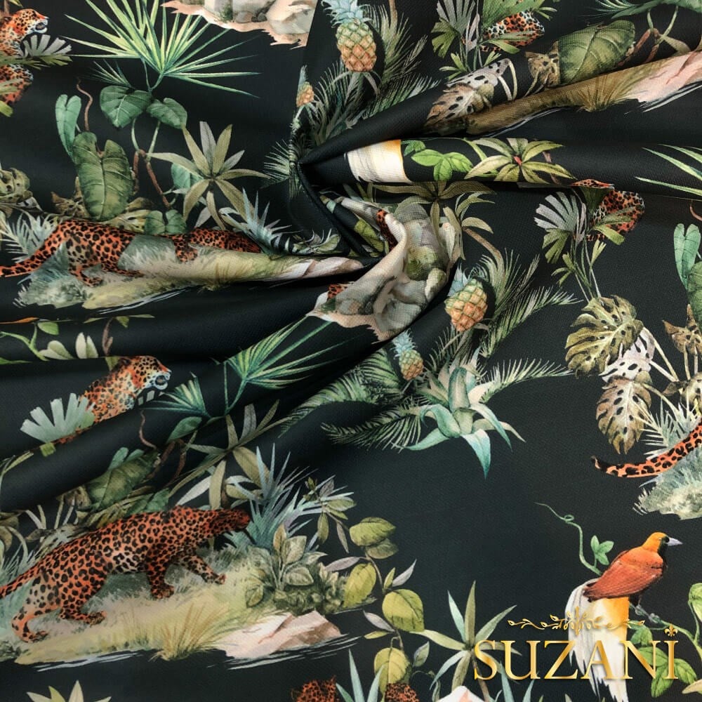 Antrasit Zemin Kaplan Desenli Dijital Baskılı Kumaş