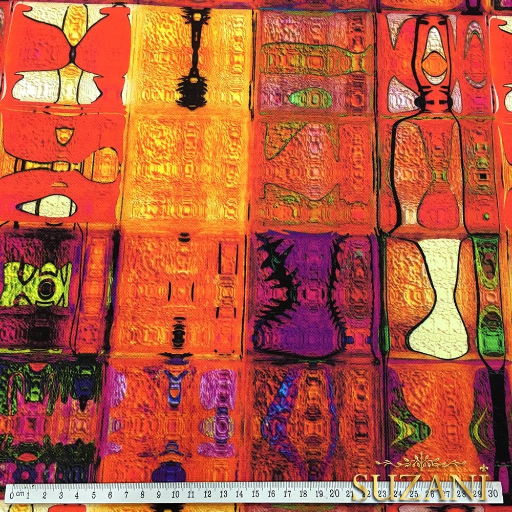 Ateş Patchwork Desenli Kumaş