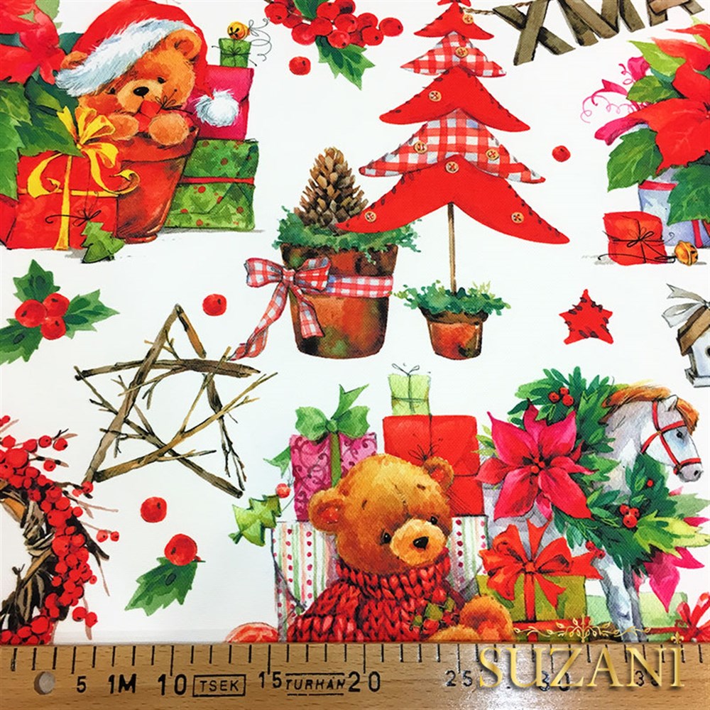 Ayıcıklı Yılbaşı Desenli Kumaş