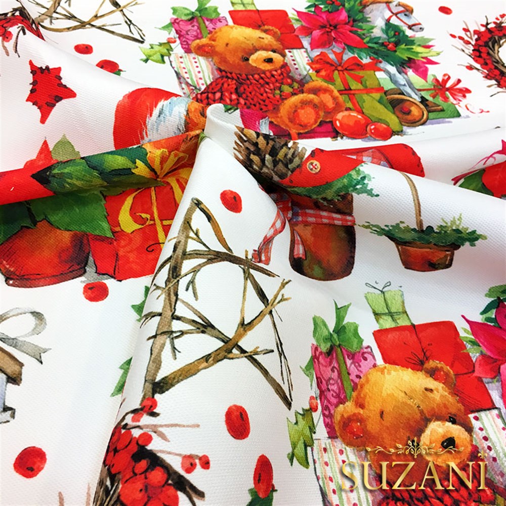 Ayıcıklı Yılbaşı Desenli Kumaş