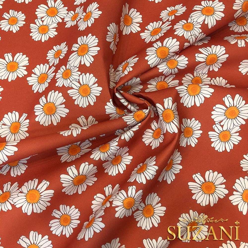 Bakır Papatya Desenli Dijital Baskılı Kumaş