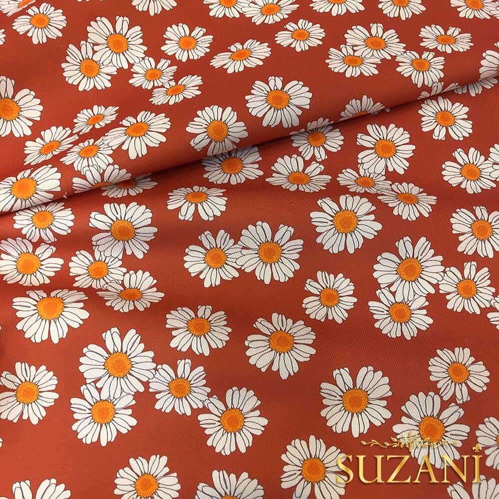 Bakır Papatya Desenli Dijital Baskılı Kumaş