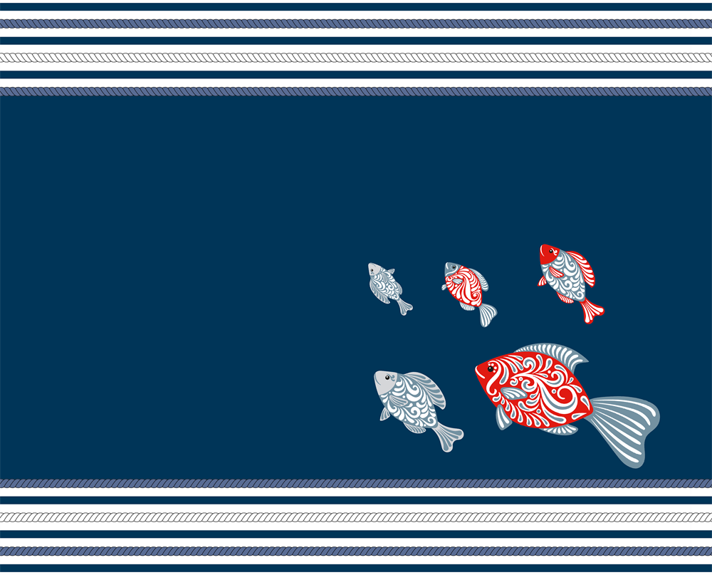 Balık Desenli 3'lü Amerikan Servisi Kumaşı