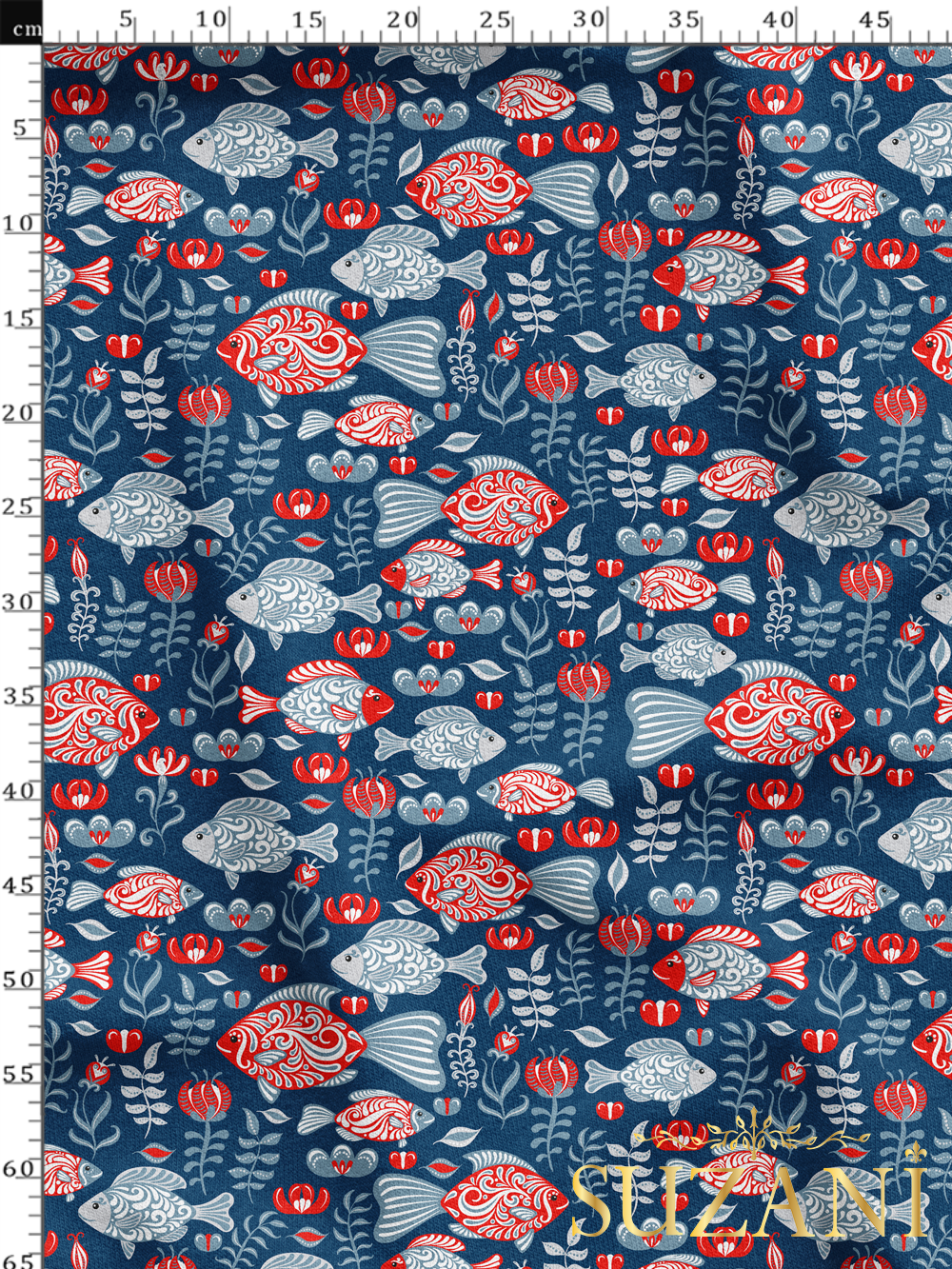 Balık Desenli Dijital Baskılı Kumaş