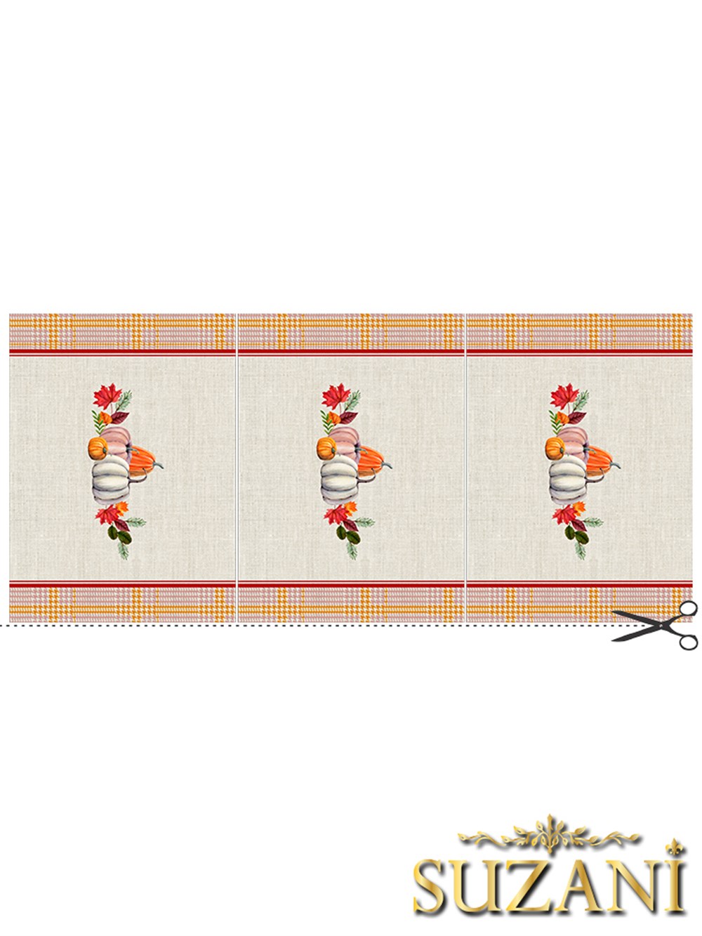 Balkabağı Desenli 3'lü Amerikan Servisi Kumaşı