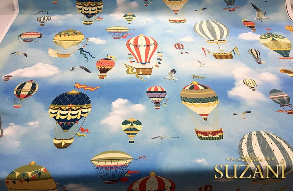 Balonla Seyahat Desenli Kumaş