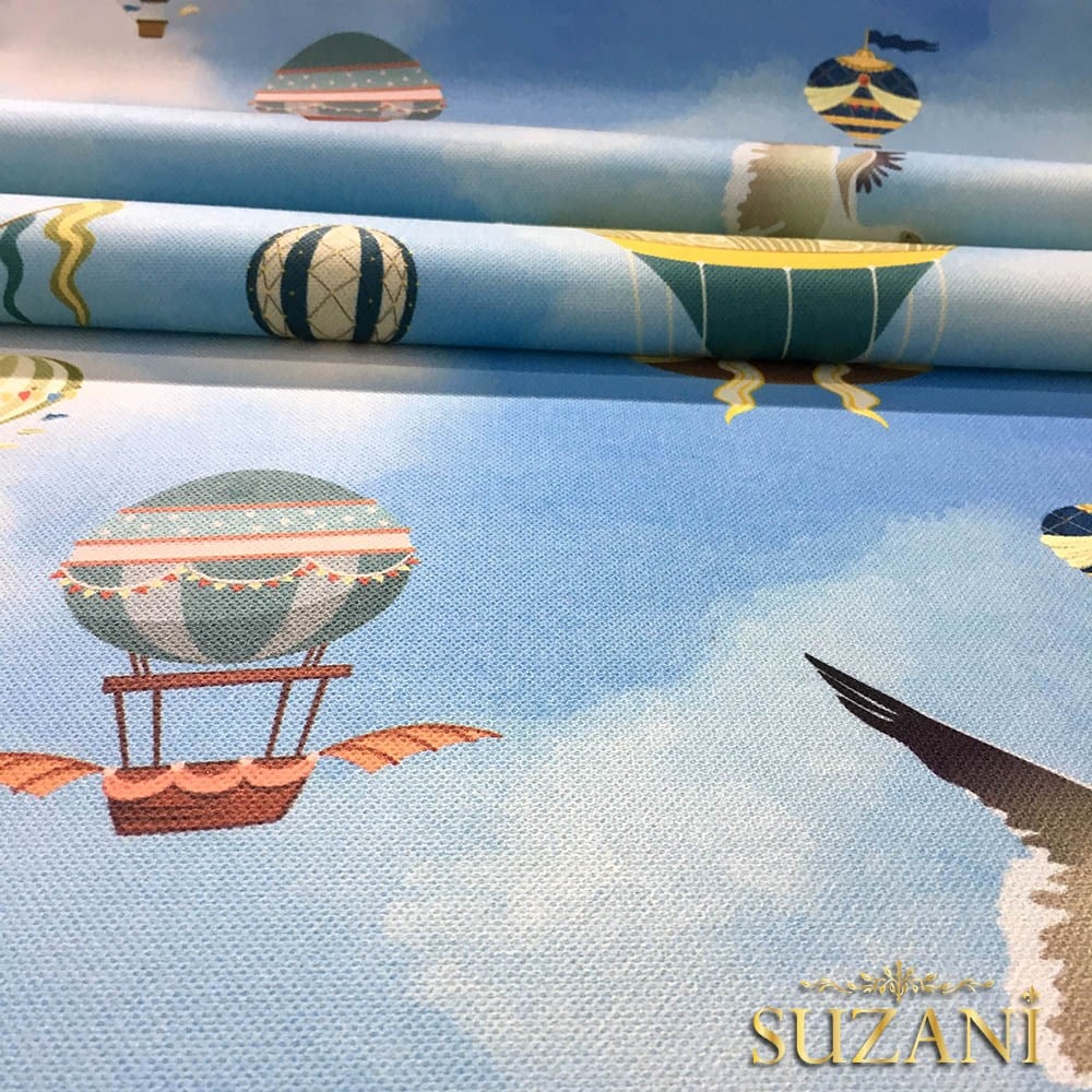 Balonla Seyahat Desenli Kumaş