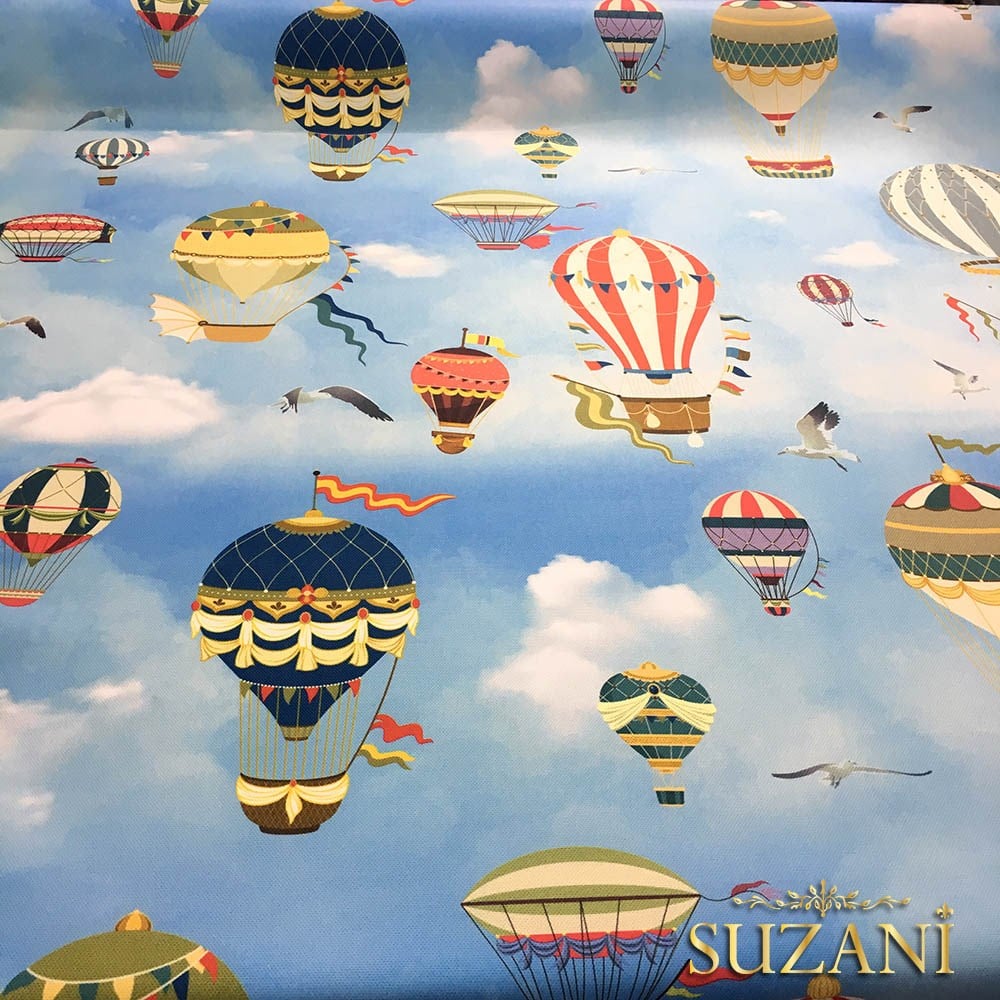 Balonla Seyahat Desenli Kumaş