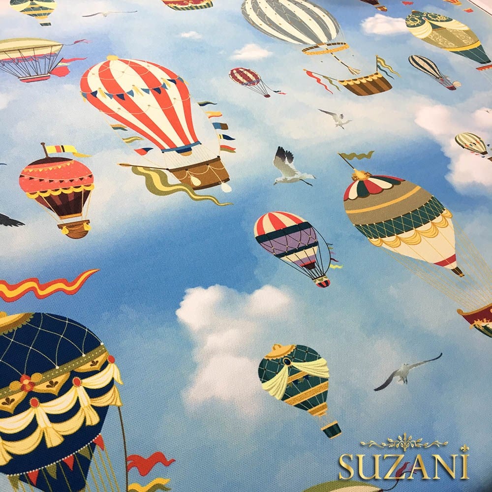 Balonla Seyahat Desenli Kumaş