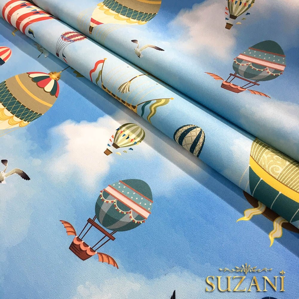 Balonla Seyahat Desenli Kumaş