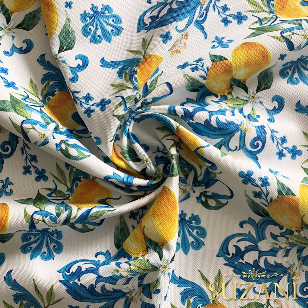 Barok Stil Limon Desenli Dijital Baskılı Kumaş (Pembe)