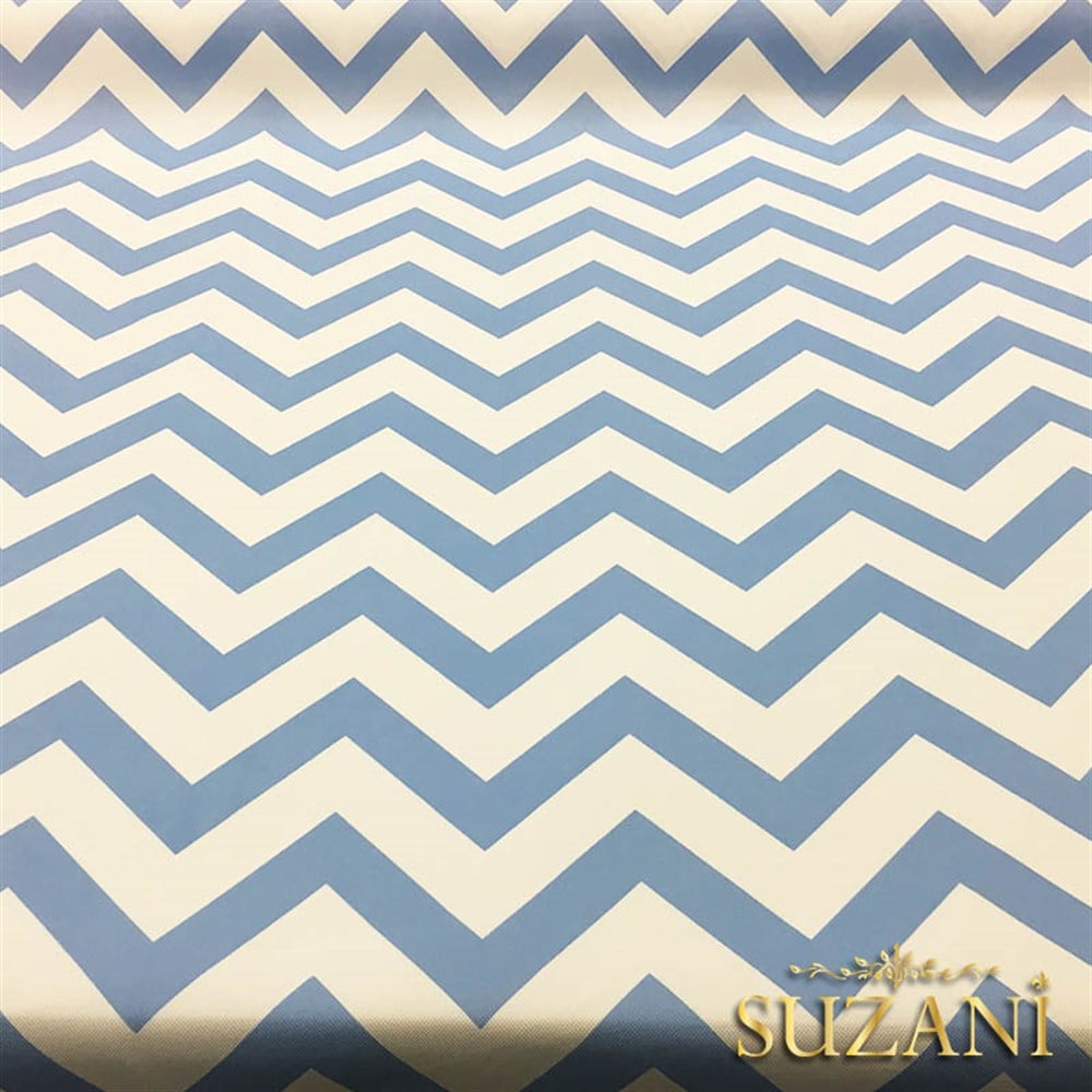 Bebe Mavi Zigzag Döşemelik Kumaş