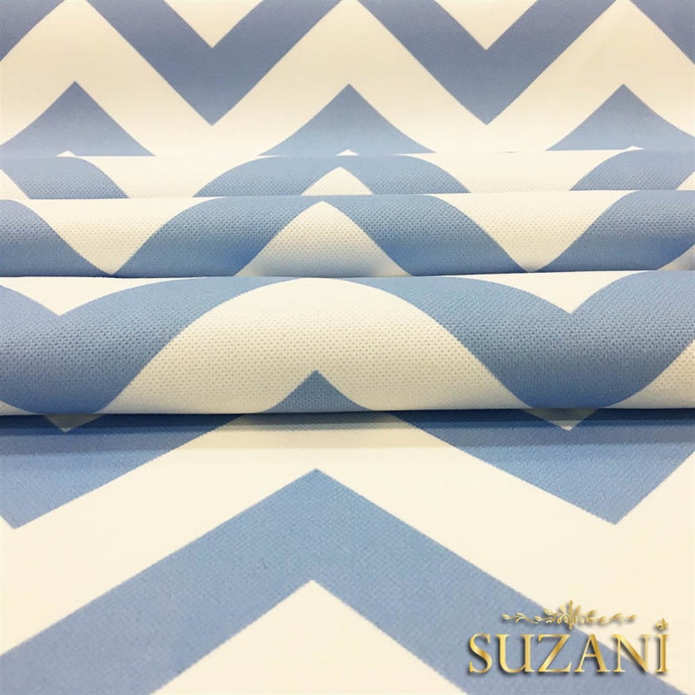 Bebe Mavi Zigzag Döşemelik Kumaş