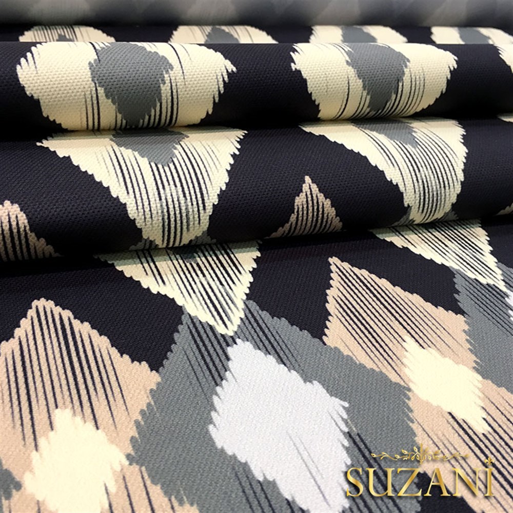 Bej Siyah Baklava İkat Kumaş