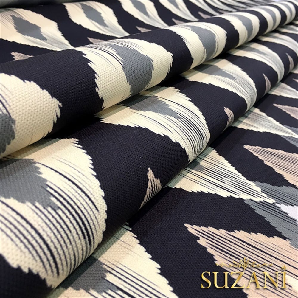 Bej Siyah Baklava İkat Kumaş