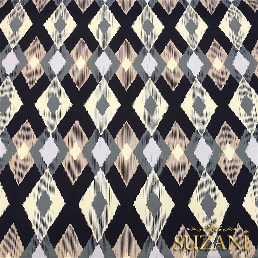 Bej Siyah Baklava İkat Kumaş